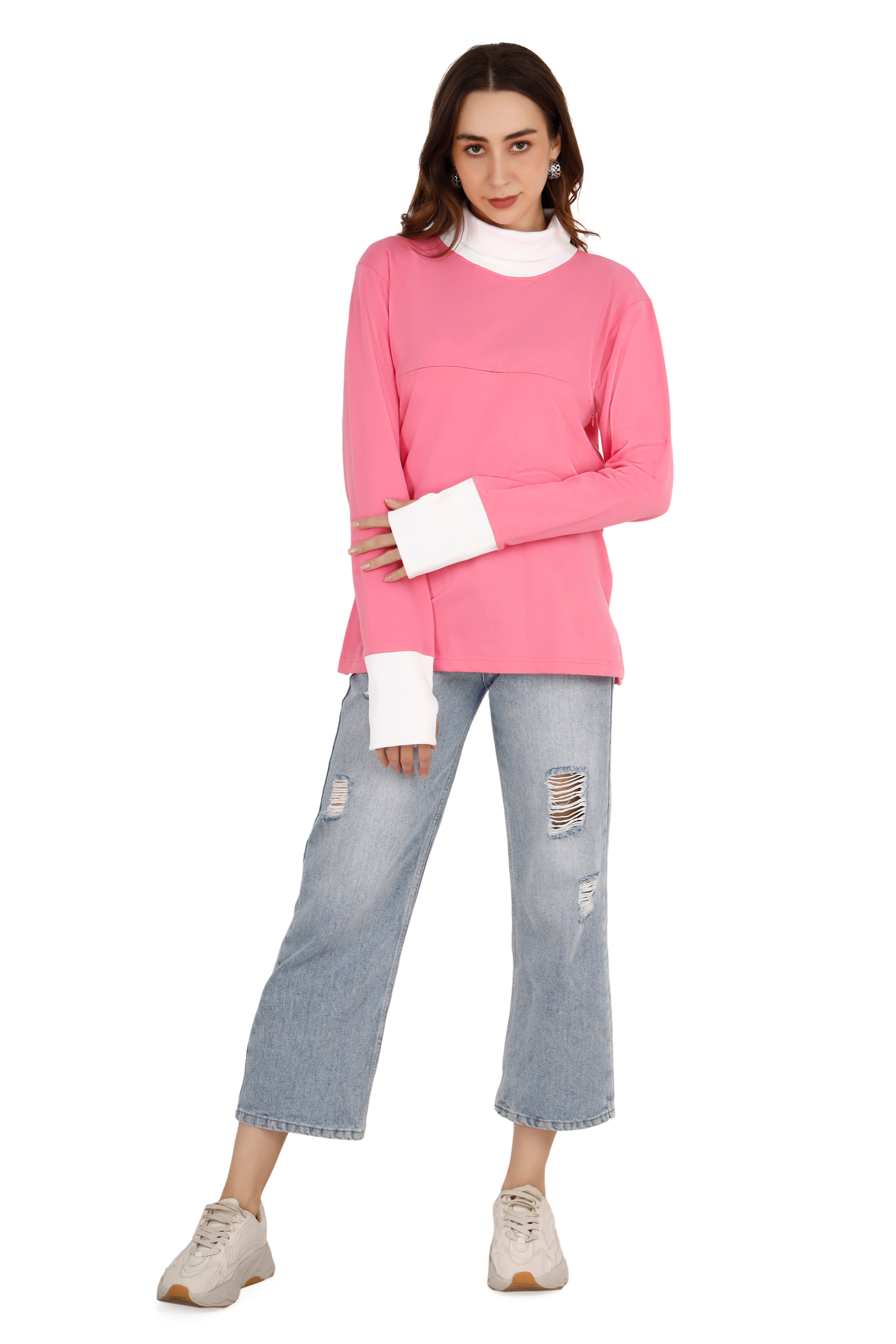 Women's Pink & White Relaxed Sweatshirt - View 1